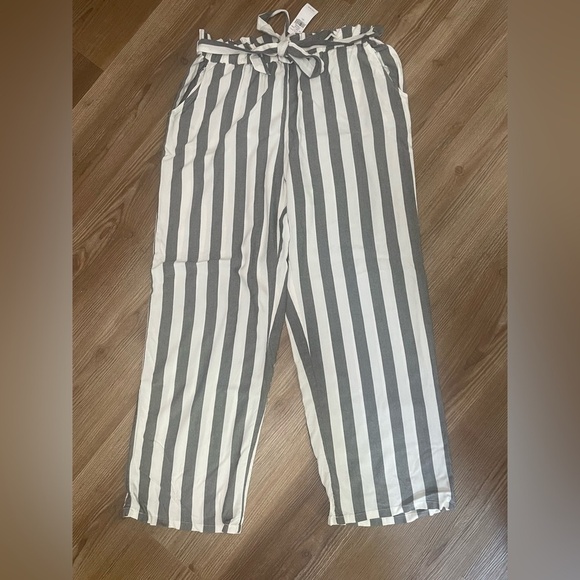American Eagle Striped Paperbag Wide Leg High Waist Trousers Pants Size Large - Picture 4 of 12